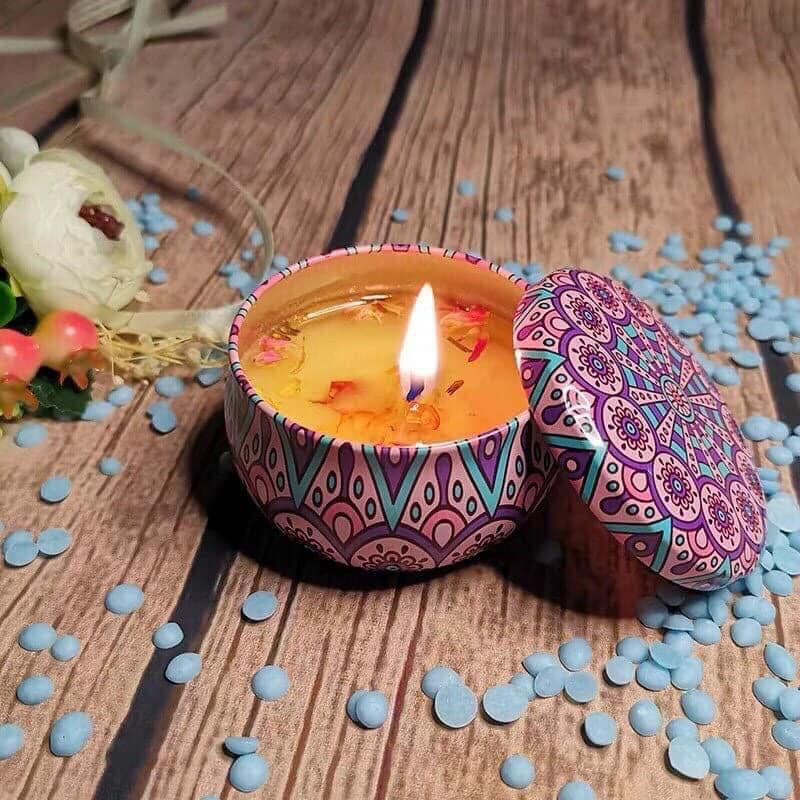 Nến thơm thiên nhiên Candle Cup Nến thơm hoa khô hũ thiếc