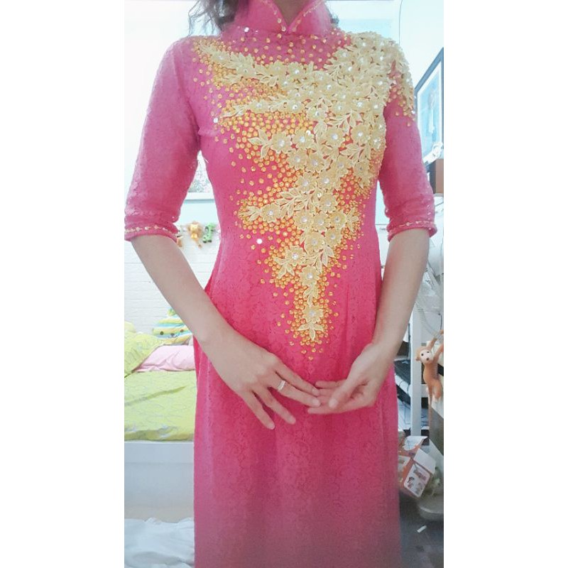 Thanh lý bộ áo dài ren hồng dưới 53kg nhé eo 70-73cm