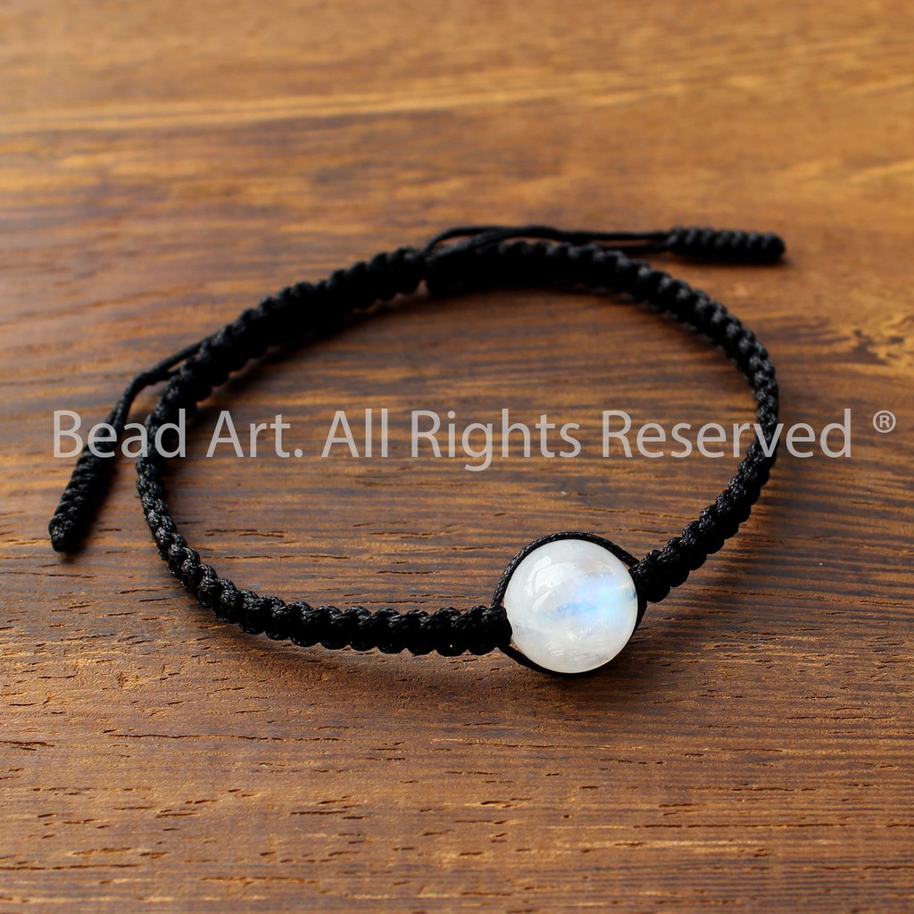 Vòng Tay Thắt Dây Đá Mặt Trăng (Moonstone) Tự Nhiên Ánh Cầu Vồng 10MM (Loại A), Vòng Tay Đá Phong Thuỷ, Mệnh Kim, Thuỷ