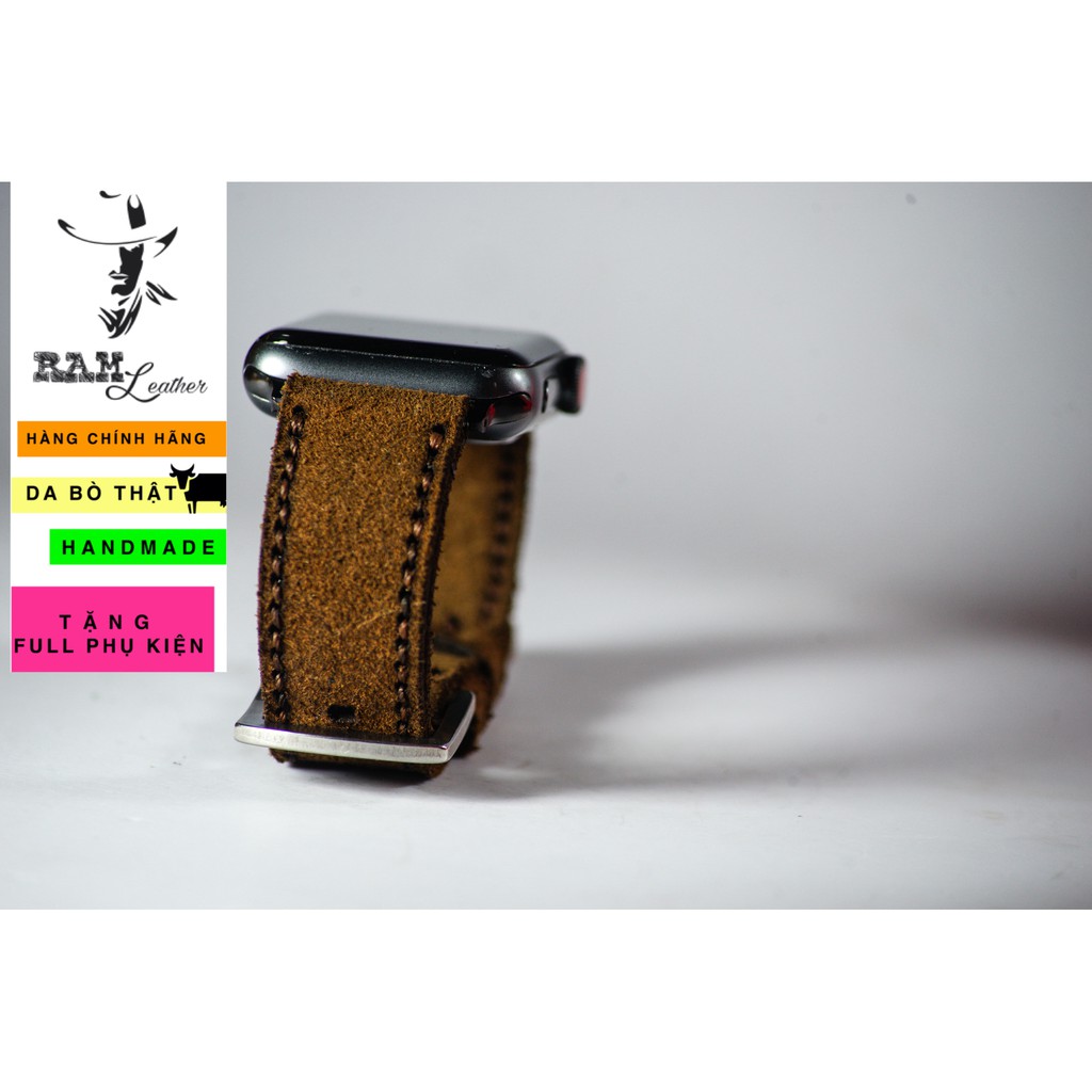 Dây đồng hồ Apple Watch , Iwatch , Iphone Watch Da Bò Lộn Nâu Đậm RAM Leather Classic 1960  Bền Đẹp