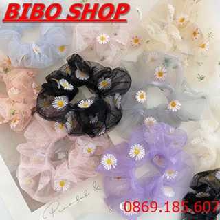 Cột Tóc SCRUNCHIES Vải Voan Lưới , Dây Buộc Tóc Vải Scrunchies Hoa Cúc