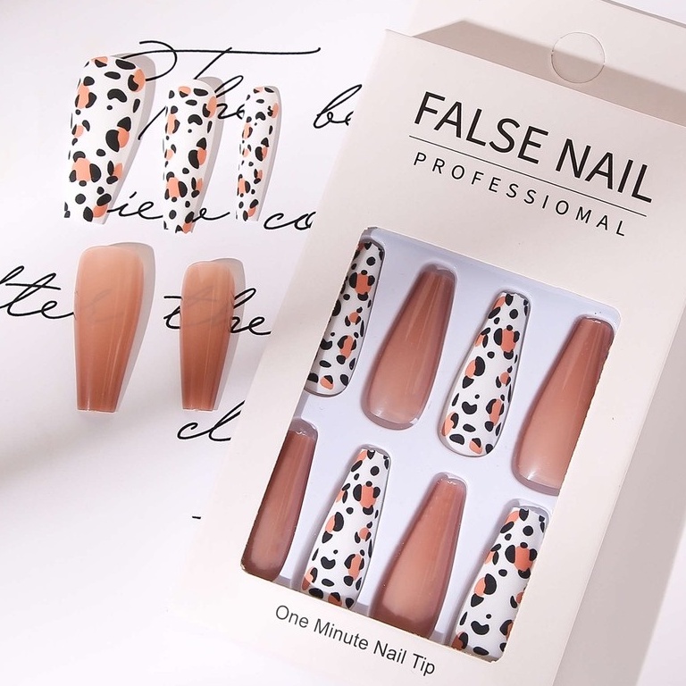 Set 24 móng tay giả họa tiết da báo cực quang thời trang sành điệu cho nữ
