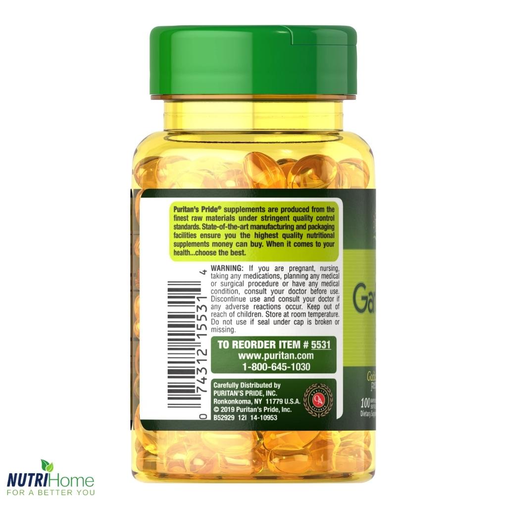 Viên uống dầu tỏi không mùi Puritan’s Pride Odorless Garlic 1000mg tăng cường hệ miễn dịch