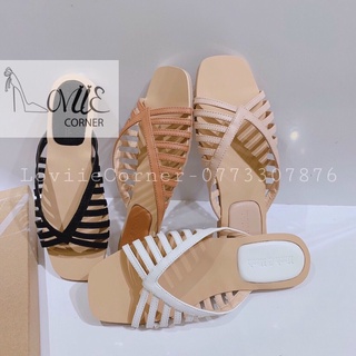 DÉP LÊ NỮ LOVIIECORNER- DÉP NỮ THỜI TRANG ĐẾ BỆT QUAI RỌ MŨI VUÔNG 1CM - DÉP QUAI NGANG ĐẾ XẸP   D210483