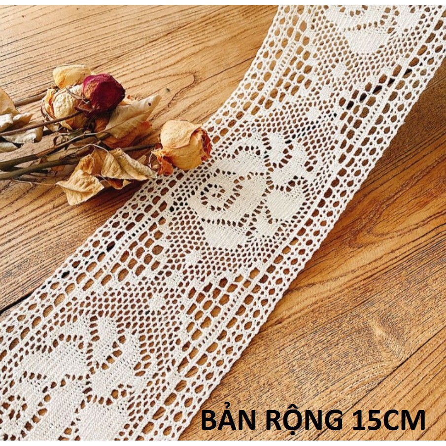 Ren chỉ cotton ren trang trí cao cấp  màu mộc họa tiết vintage