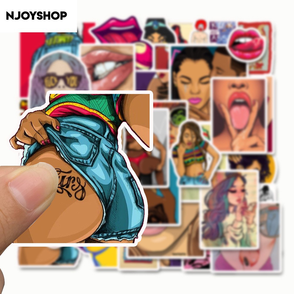 BỘ 50 MIẾNG STICKER SEXY GIRL KHÔNG THẤM NƯỚC DÁN NÓN BẢO HIỂM, LAPTOP, VALI, TỦ, BÀN HỌC, XE MÁY