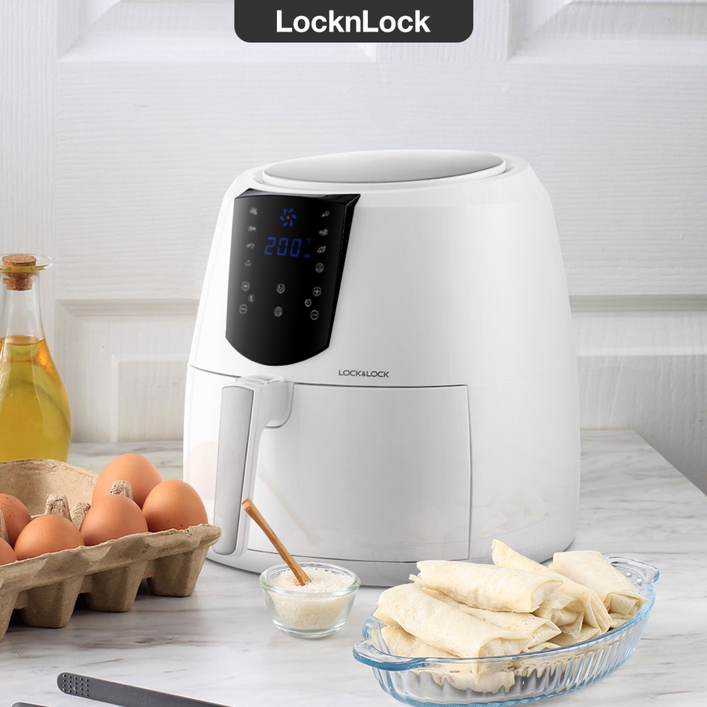 Nồi Chiên Không Dầu Lock&amp;Lock Jumbo Plus Air Fryer 5.2L Màu trắng EJF357WHT