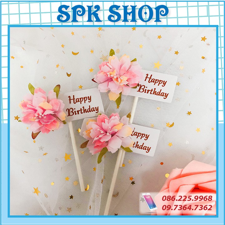 [FREESHIP❤️] Set cây cắm hoa HappyBirthday- Trang trí bánh sinh nhât bánh kem - SPK Shop