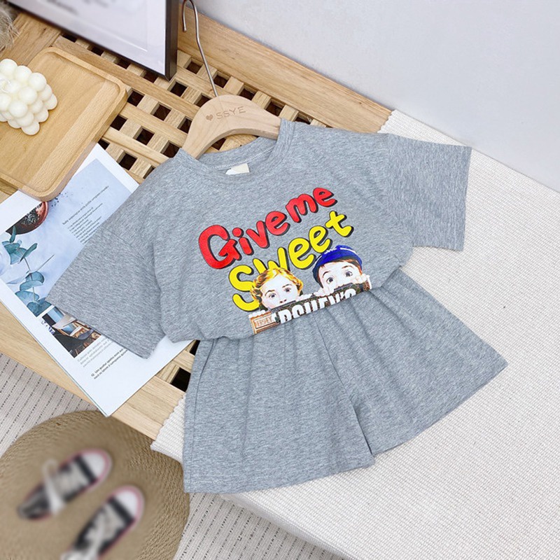 Set Áo Thun Ngắn Tay In Hoạt Hình Và Quần Yếm Phong Cách Hàn Quốc Cho Bé Gái