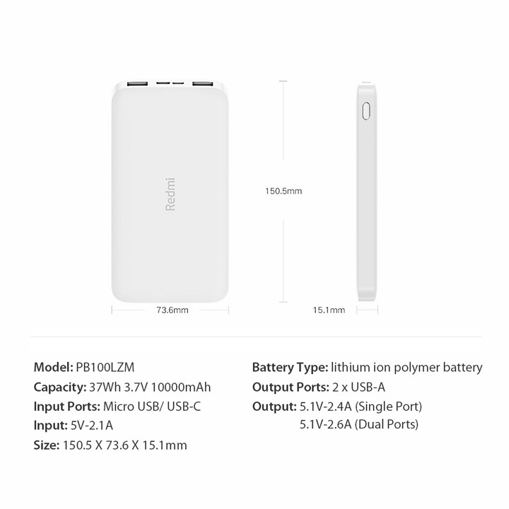 Pin sạc dự phòng 10000mAh Redmi PB100LZM - Bh 6 tháng