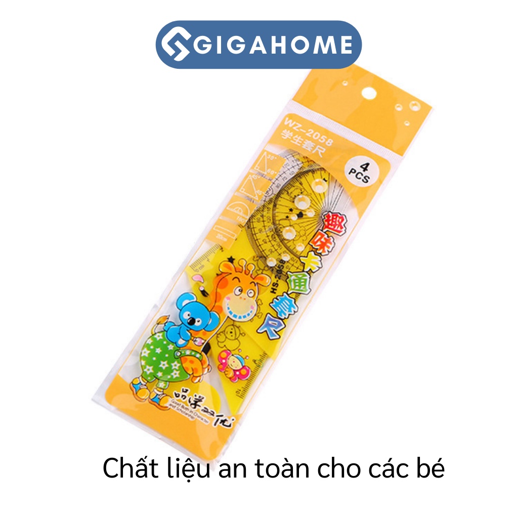 Bộ 4 Thước Kẻ Học Sinh GIGAHOME Đo Góc, Đo Độ Hình Hươu Cao Cổ Đáng Yêu 9110
