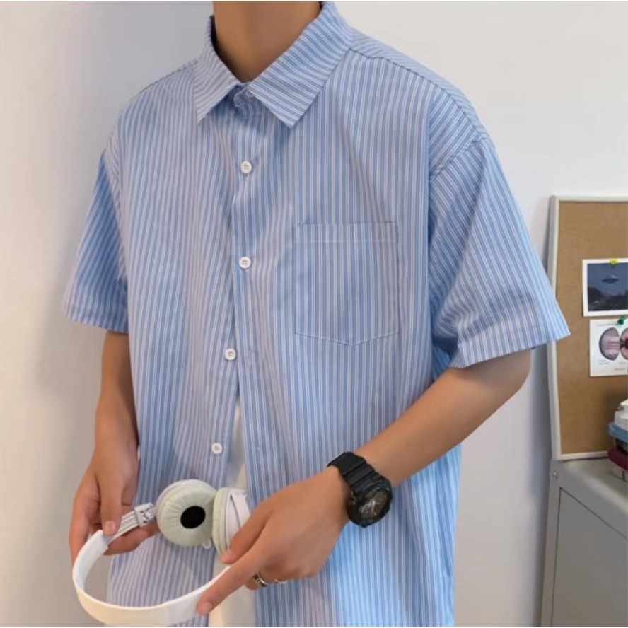 Áo Sơ Mi Ngắn Tay áo sơ mi caro nam Kẻ Sọc sơ mi nữ form rộng Thời Trang sơ mi nữ form rộng Mùa Hè áo sơ mi lụa nam