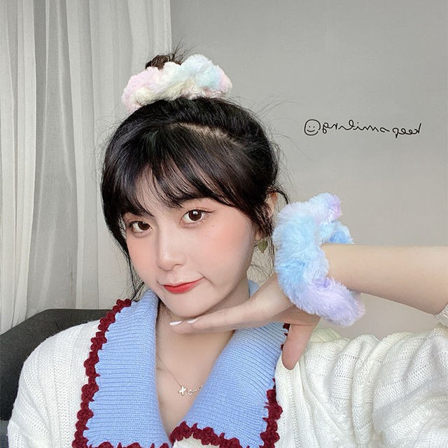 Dây cột tóc scrunchies màu sắc cầu vồng - UniLabel