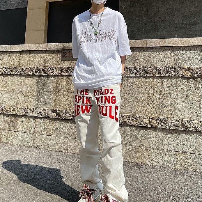 Quần Dài Hip Hop In Chữ Đỏ Trắng Phong Cách Đường Phố Cho Nam Và Nữ