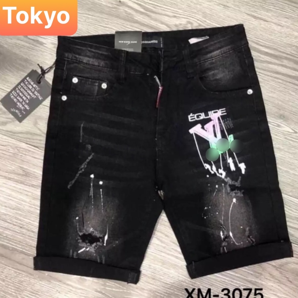 QUẦN SHORT SỌT LỬNG NGỐ CHẤT BÒ JEAN NAM ĐEN THÊU CO GIÃN THU ĐÔNG HÈ- BD 3075 CAO CẤP - TOKYO FASHION