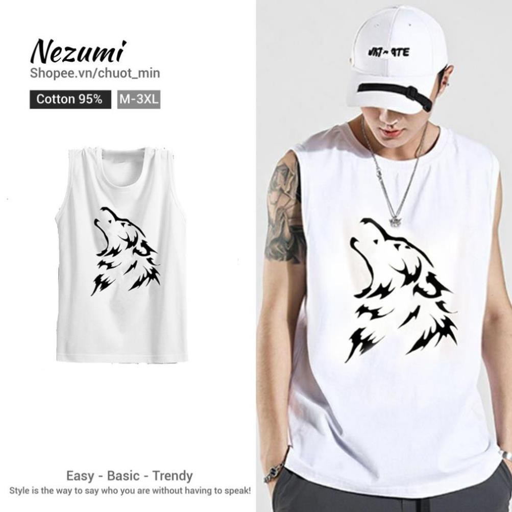 ÁO TANK TOP UNISEX NAM NỮ COTTON 95% SÓI TATTOO, TẬP GYM, BÓNG RỔ  ྇  ྇