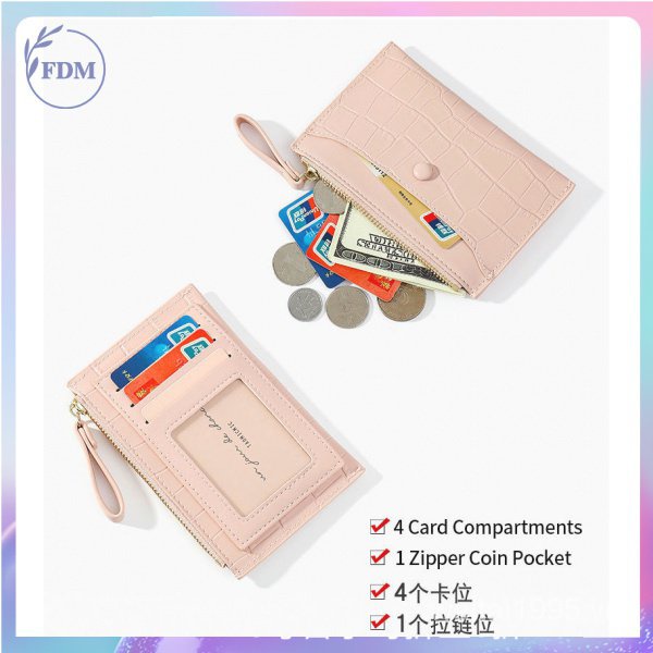 Ví ngắn đựng thẻ có khóa kéo họa tiết vân đá thời trang cho nữ