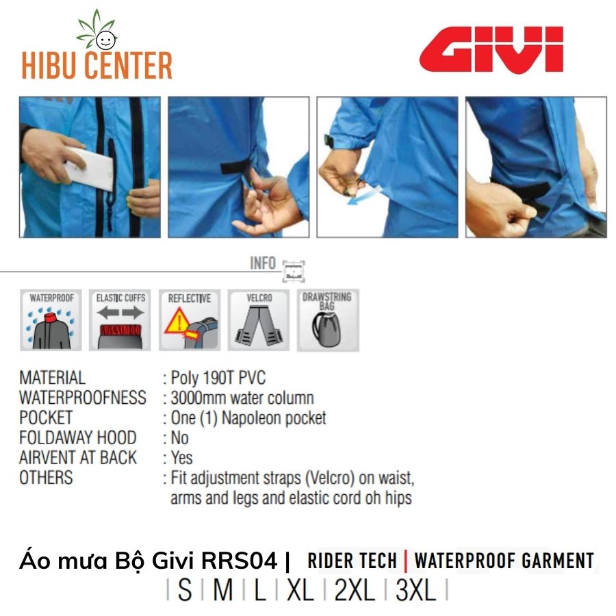 Áo Mưa Bộ GIVI Rrs04 Rider Tech | Rain Suit Black Grey | Dành Cho Người Đi Xe Máy Đường Xa, Chống Mưa / Nắng Tốt