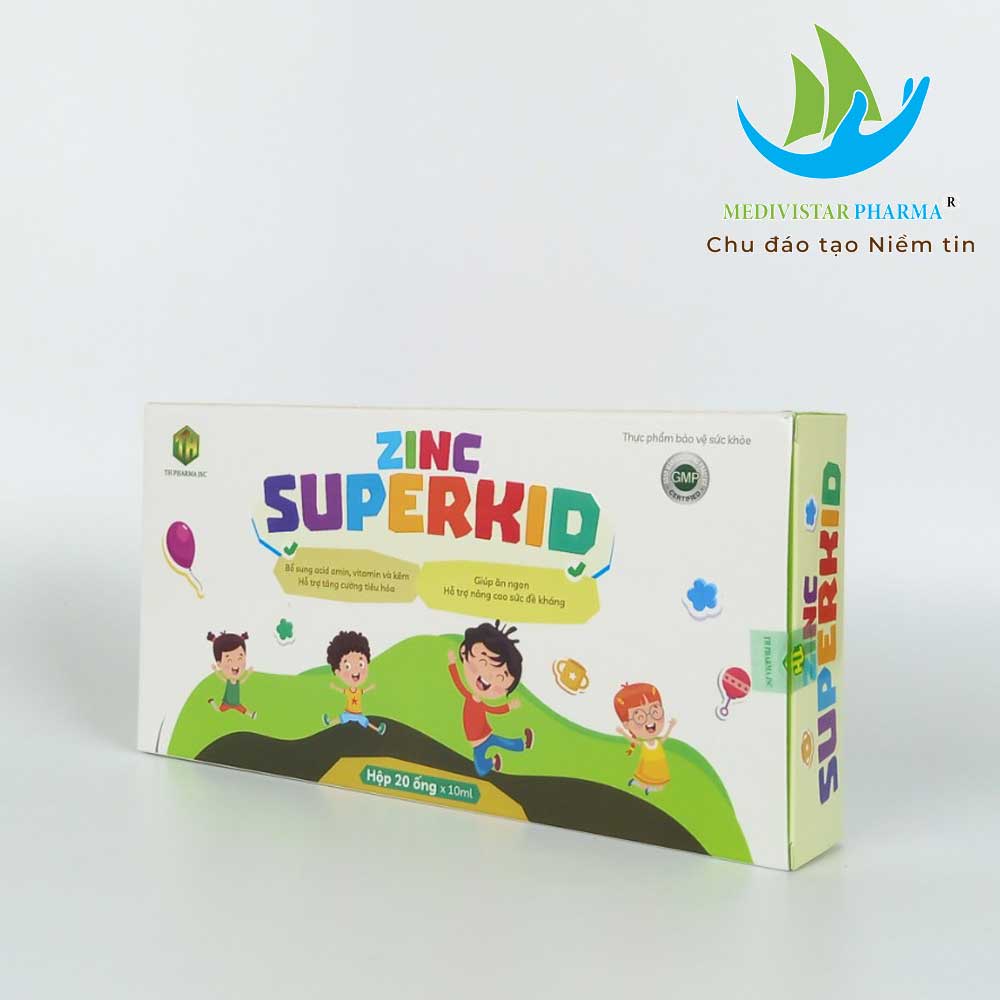 Hộp 20 Ống ZINCSUPERKID Dành Cho Trẻ Từ 2 – 8 Tuổi Kích Thích Bé Ăn Ngon, Tiêu Hóa Khỏe, Phát Triển Toàn Diện 10ml/Ống