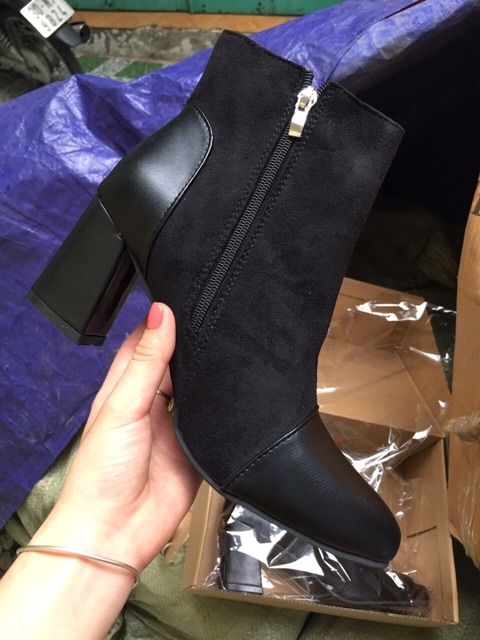 Bốt cổ ngắn da lộn mõm da siêu chất S208