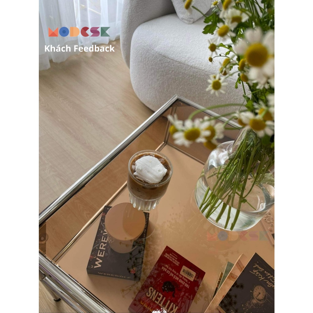 Bàn sofa chữ nhật Modesk SS Coffee Table inox 304 – kính cường lực - Ván MFC [phòng khách - quán cafe]