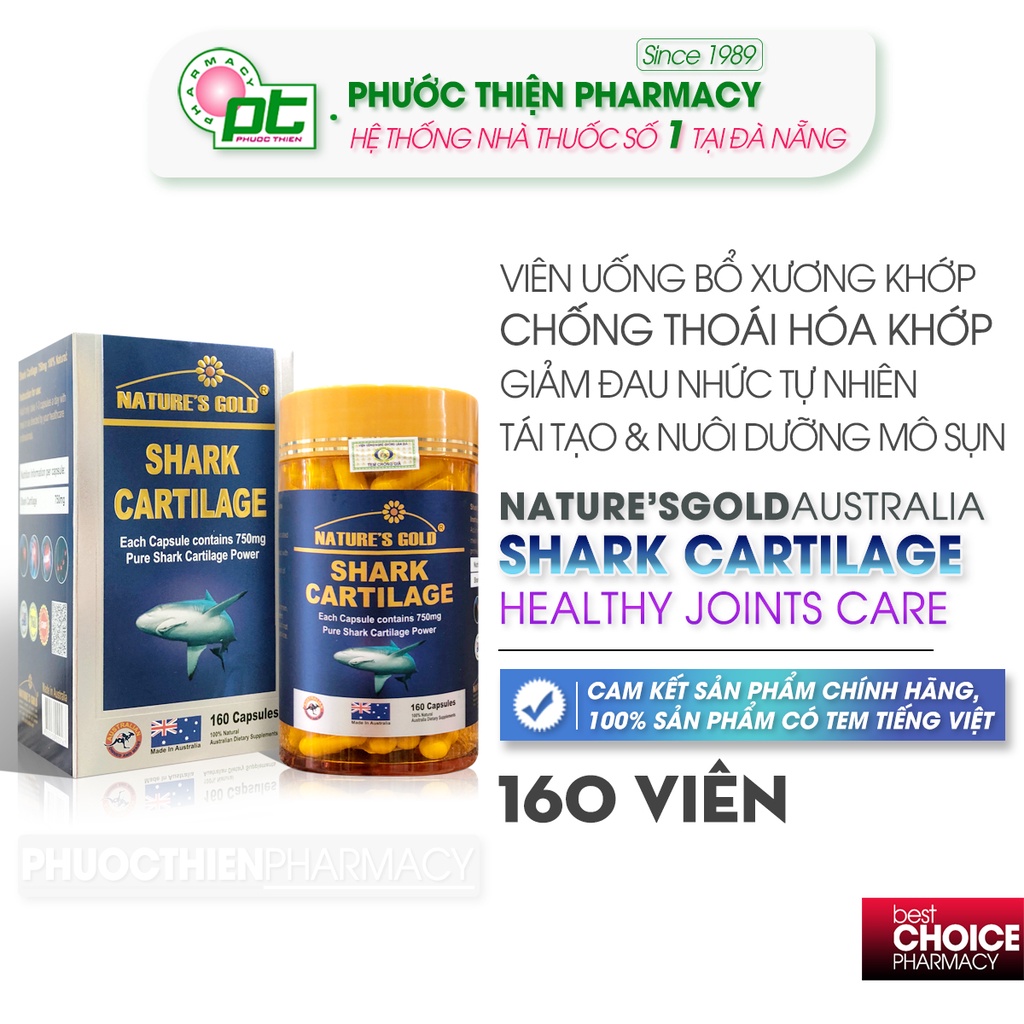 Viên uống sụn cá mập bổ xương khớp, nuôi dưỡng sụn khớp Nature's Gold Shark Cartilage 750mg 160 viên