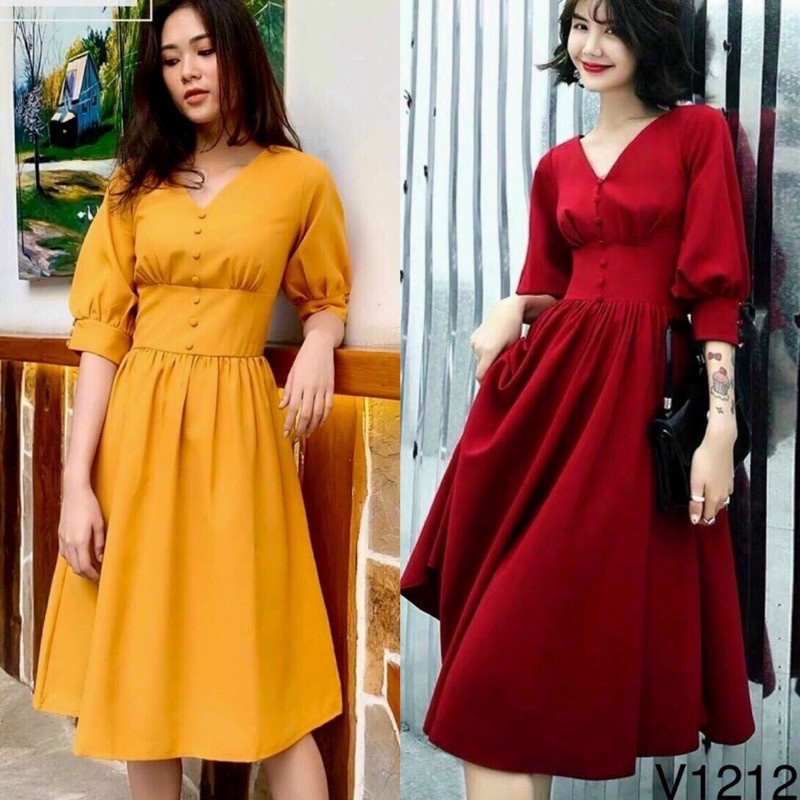 ĐẦM NÚT BỌC TAY PHỒNG CỰC XINH [RẺ NHẤT SHOPEE🔥]