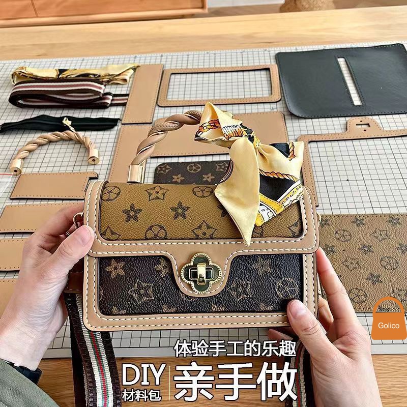 Túi tự đan, Túi handmade tự làm loang da PU đầy đủ phụ kiện có video hướng dẫn