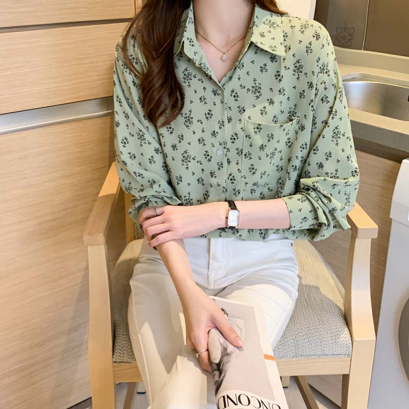 Áo sơ mi họa tiết hoa phong cách phương Tây thời trang mùa xuân dành cho nữ
