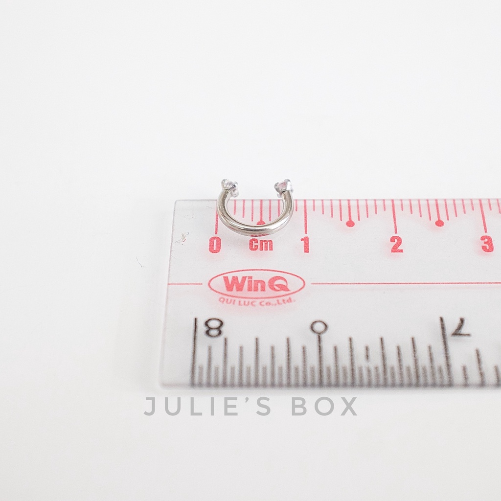 Khuyên Tai Chữ U 2 Đầu Đá Tròn Màu Bạc Nhiều SIze Thép Y Tế Titan Thép Không Gỉ Không Ngứa julies box bông tai