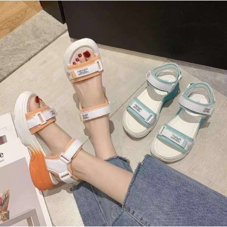 Giày Sandal Dép Xăng Đan Nữ Học Sinh Cá Tính Giá Tốt Mang Êm Chân (Có Ảnh Thật) Phối Màu Cam Xanh Siêu Xịn