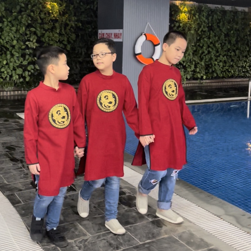 Áo dài cho bé trai, dáng cách tân mặc tết Size đại trẻ em 3, 4, 5, 6, 7, 8, 9, 10, 11, 12 tuổi 12-45kg