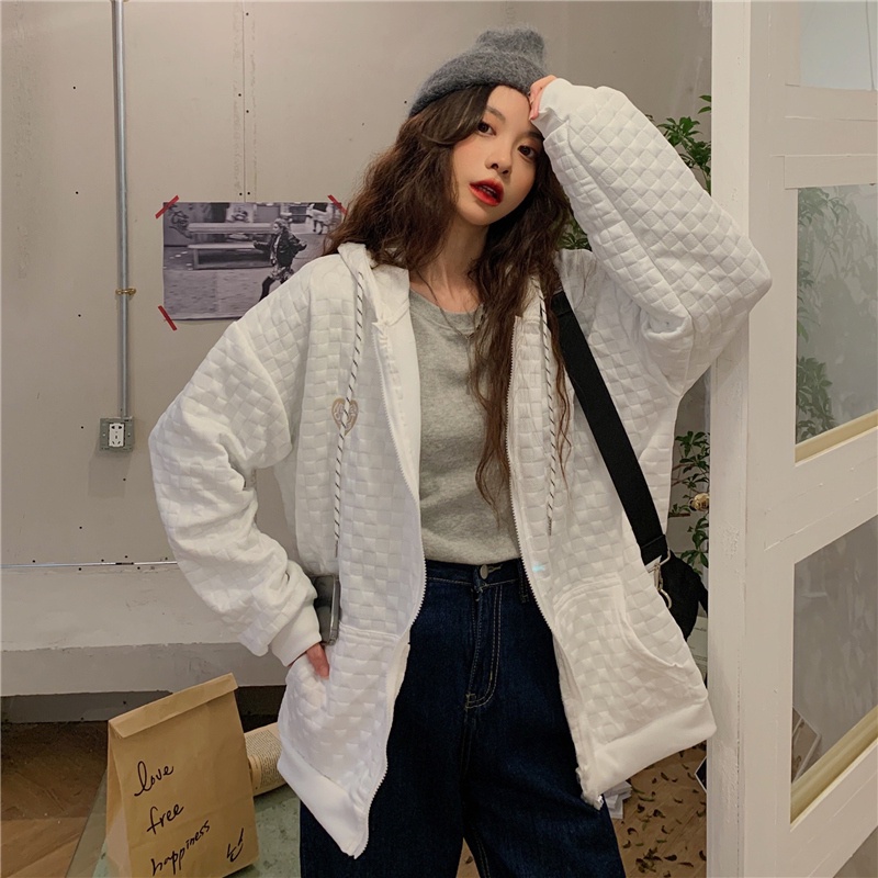 Áo Khoác Hoodie Có Khóa Kéo Họa Tiết Thêu Thời Trang