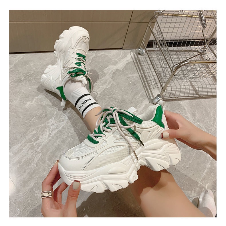 CHZK Giày thể thao nữ 7cm Thoáng khí dây màu Kiểu dáng hàn quốci HQ182