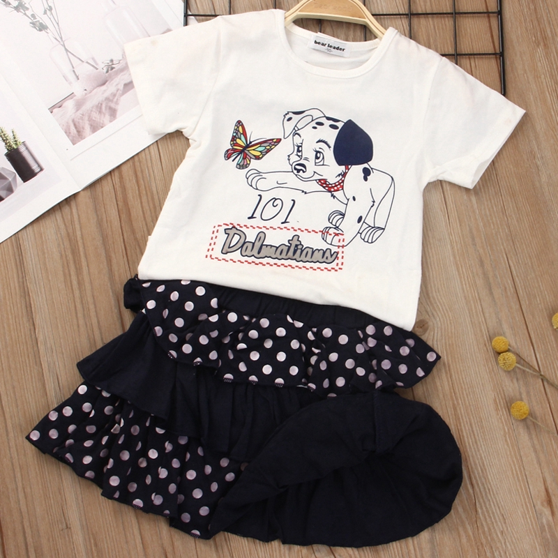 BEAR LEADER Set Đồ 2 Món Gồm Áo Thun Tay Cộc In Họa Tiết Hoạt Hình + Váy Ngắn Cho Bé Gái 2 6 Tuổi