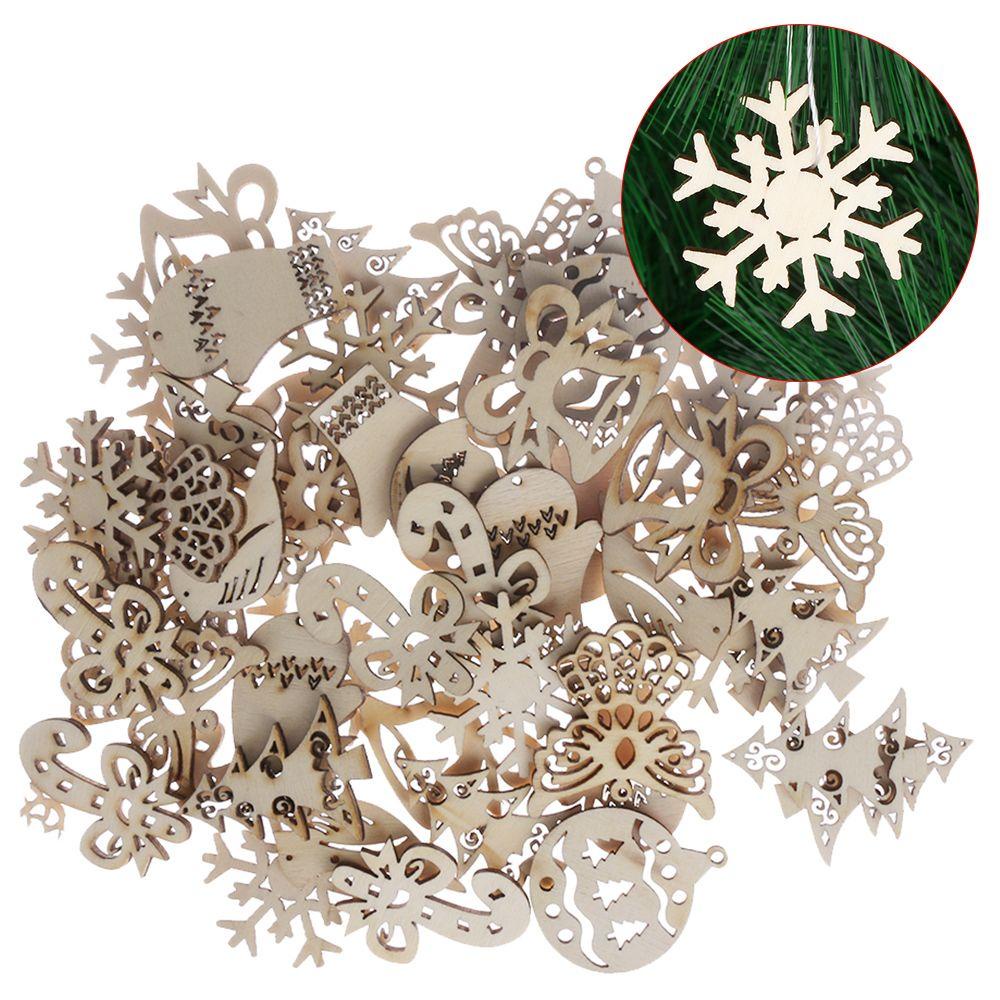 Bộ 50 Miếng Gỗ Hình Dễ Thương Dùng Trang Trí Giáng Sinh