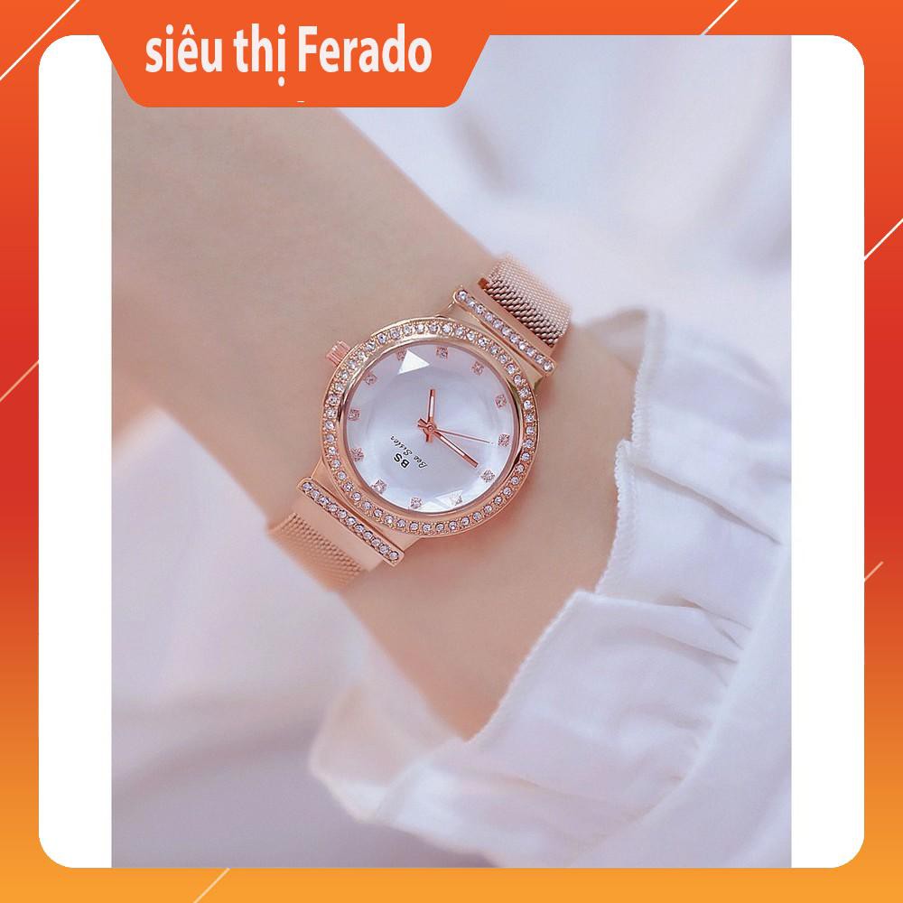 Đồng hồ nữ Bee Sister FA1519 dây thép cao cấp khóa nam châm mặt tròn đính đá đa giác.