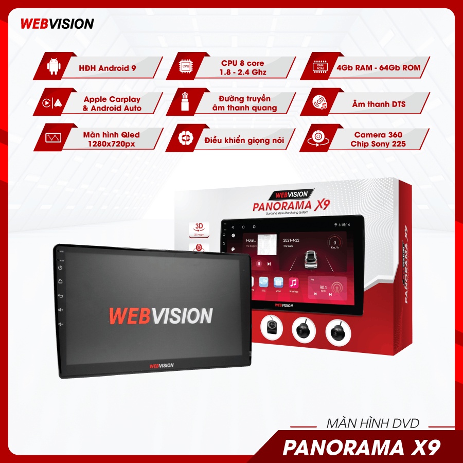 Màn hình DVD WEBVISION PANORAMA X9, màn hình liền camera 360 cao cấp | WebRaoVat - webraovat.net.vn