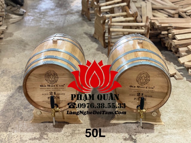 Thùng ngâm rượu gỗ sồi 50 lít, thùng đựng rượu gỗ sồi đỏ kèm vòi mạ crom