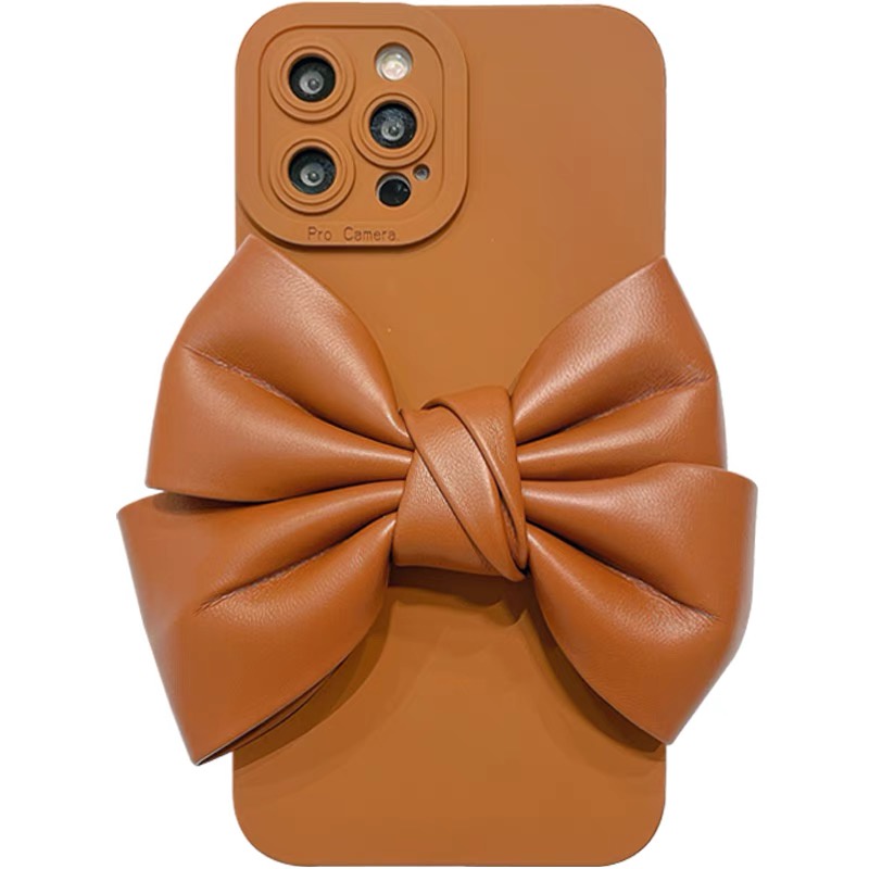 Ốp điện thoại da in hình nơ nâu cho Iphone 13 PRO MAX 12 pro max 11 pro max xs max xr x 7 8 plus
