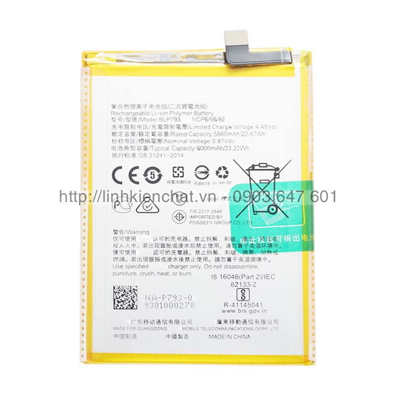 Pin Realme C15 RMX2194 6000mAh 23.22Wh Zin - Hàng nhập Khẩu