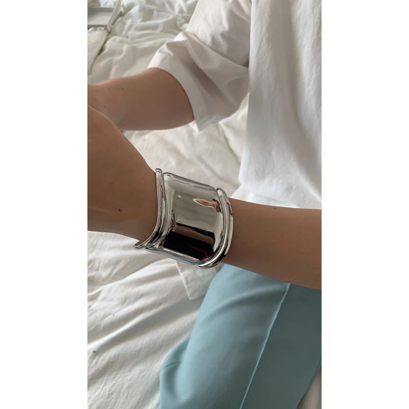 Vòng Tay Hở Hai Đầu Bằng Kim Loại Thiết Kế Gợn Sóng Phong Cách Ins Cao Cấp Thanh Lịch Dành Cho Nam Và Nữ