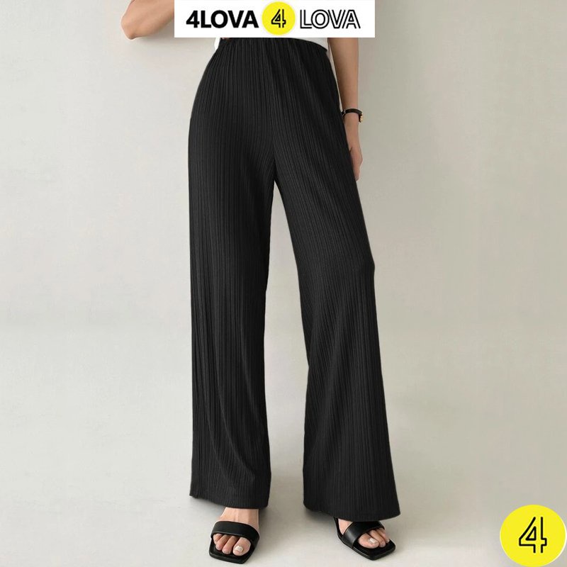 Quần ống rộng nữ 4LOVA vải len gân Thái cao cấp cạp cao co giãn kiểu culottes dáng thụng suông mềm mại EVA3