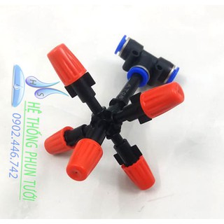 Béc phun sương nhựa 5 hướng màu cam có T nối nhanh ống 8mm