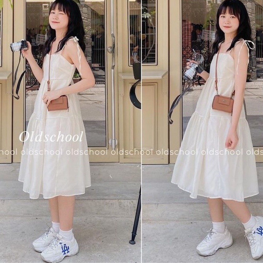 ĐẦM BABY DOLL BUỘC VAI VOAN XƯỚC CỰC XINH CÓ DÂY BUỘC VAI KIỂU DÁNG HÀN QUỐC, HAI MÀU ĐEN VÀ BE