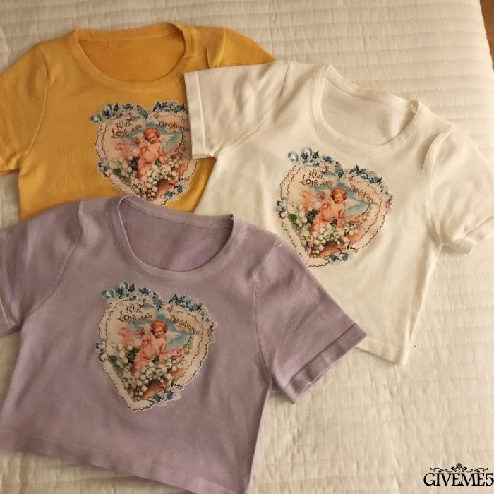 Áo Thun Lửng Tay Ngắn Cổ Tròn In Hình Thiên Thần Thời Trang Cho Nữ