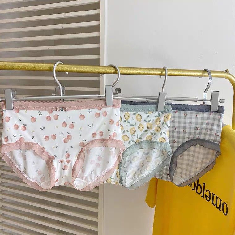 Set quần lót nữ thun lạnh điều hoà , combo 3 quần lót lụa mềm nhẹ hoạ tiết hoa quả dê thương
