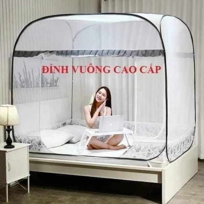 Màn chụp tự bung đỉnh vuông Kiều Phi/ mẫu mùng chụp tự bung người lớn chống muỗi, côn trùng