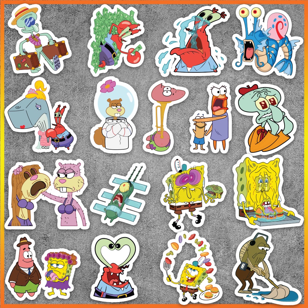 Set 50 cái Sticker Spongebob chống nước, Hình Dán Spongebob cute, Decal Spongebob dán vali, laptop
