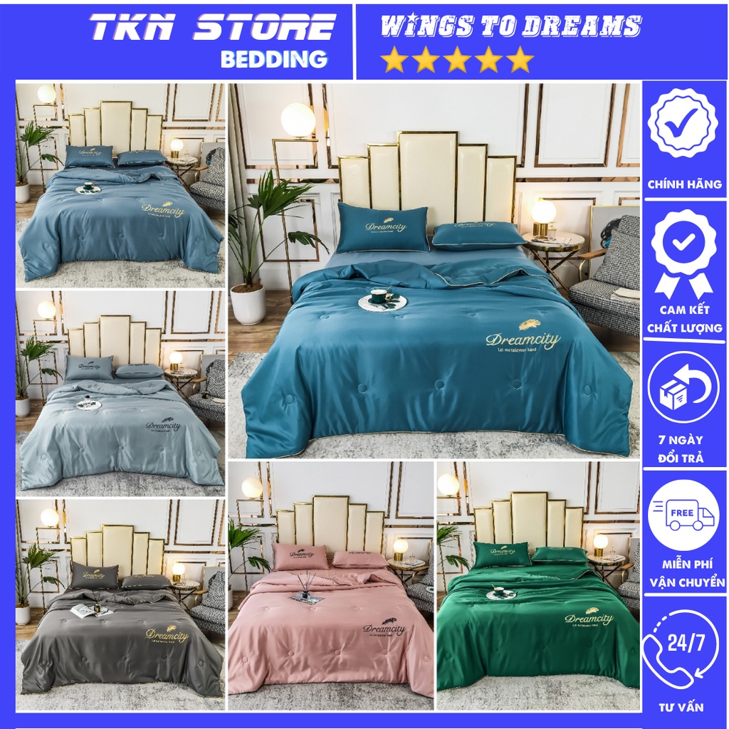 Bộ chăn ga gối lụa Dream city chăn trần hè mát lạnh giá rẻ